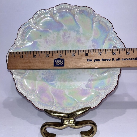 VTG 1920s Pearlescent Leuchtenberg Handled Cake Plate Made in Germany Scalloped - Picture 5 of 8